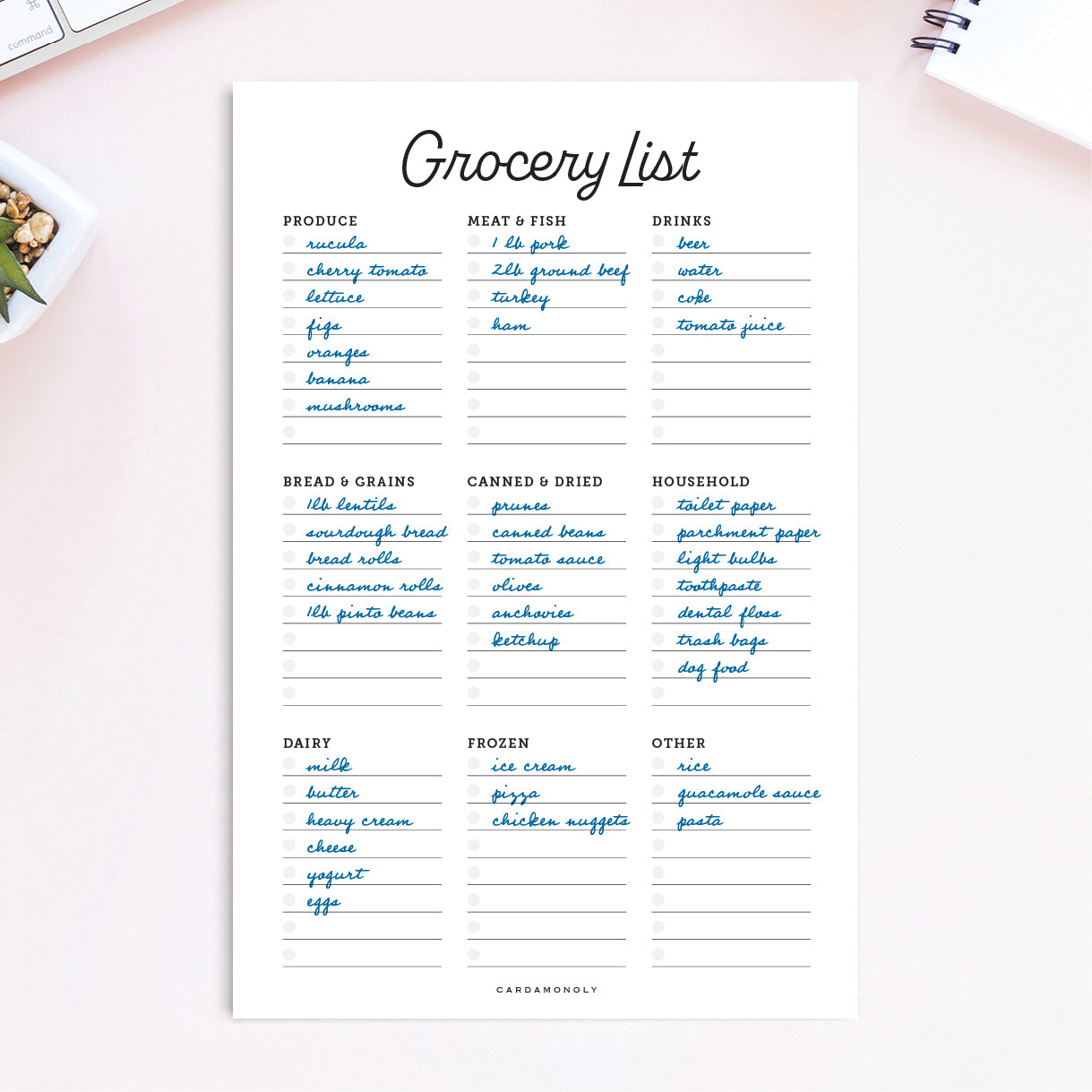 cardamonoly magnet grocery list notepad pink work desk