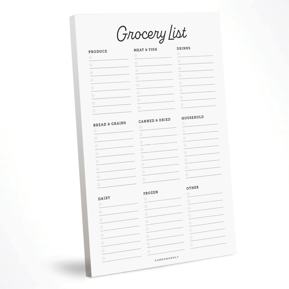 cardamonoly magnet shopping list planning pad showing side