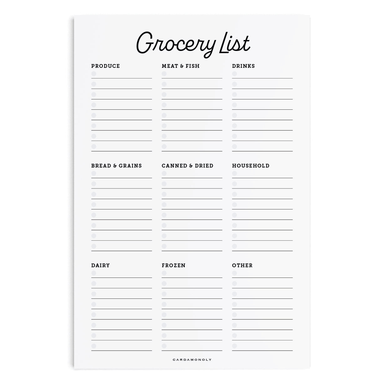 cardamonoly grocery list planning pad on white background