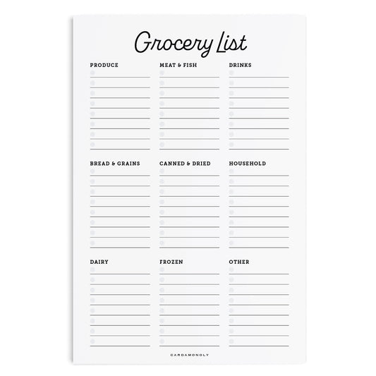 cardamonoly grocery list planning pad on white background