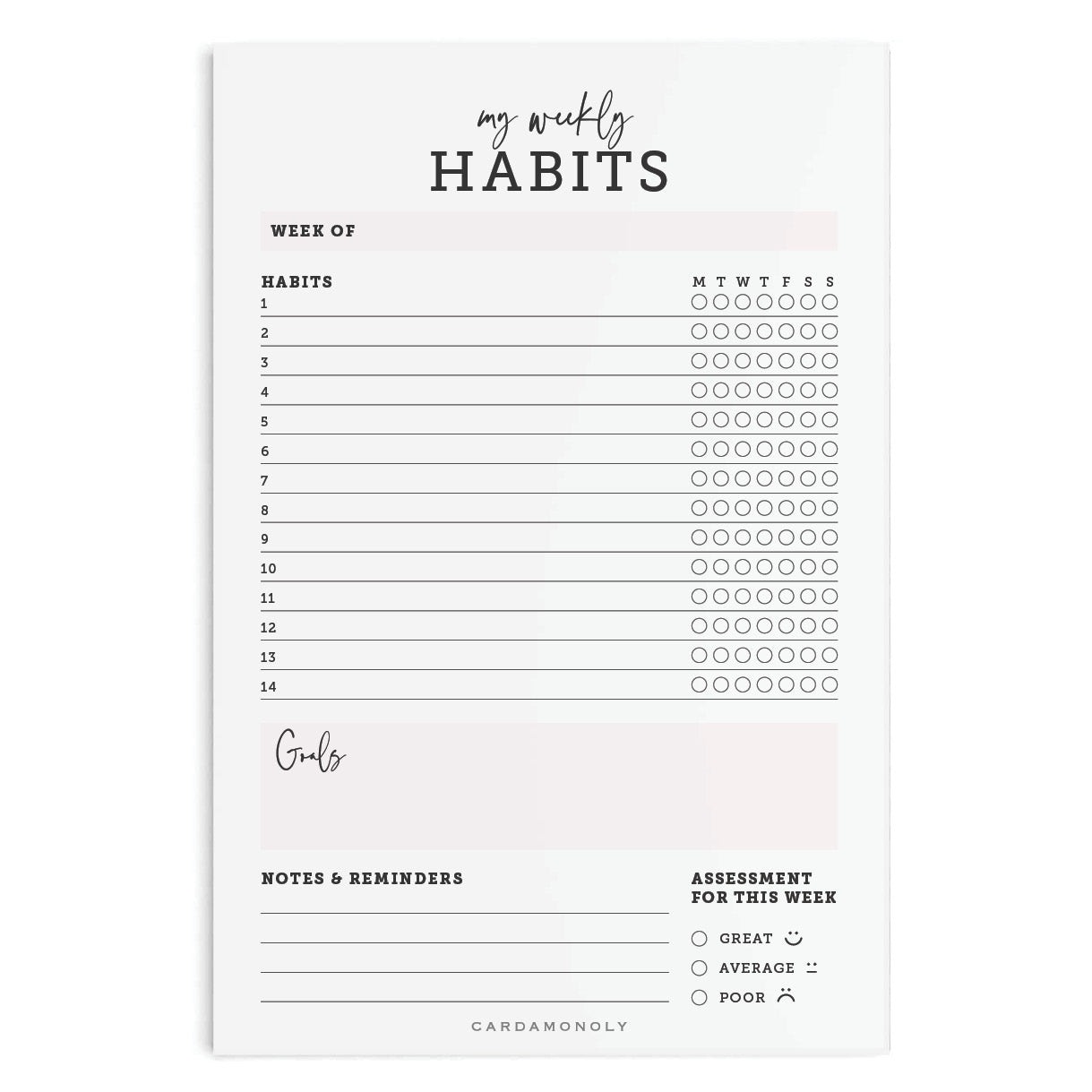 pink habit tracker notepapad 6 x 9 with white background