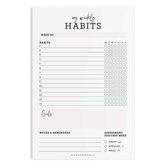 pink habit tracker notepapad 6 x 9 with white background