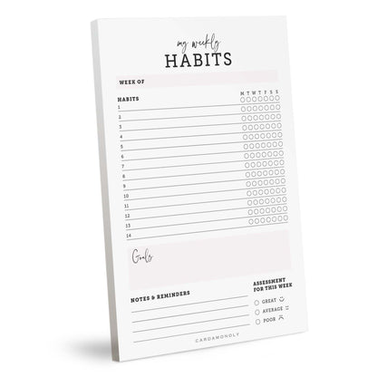 pink habit tracker notepapad 6 x 9 stand up with white background